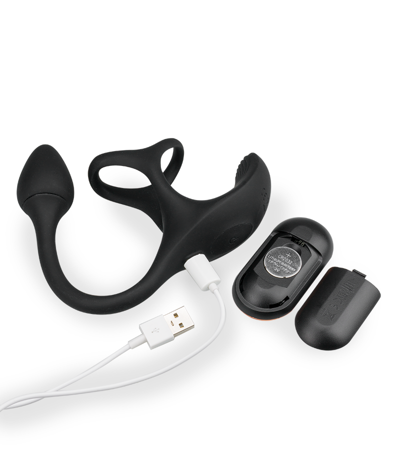 Fast triple cock ring with ball massager and butt plug