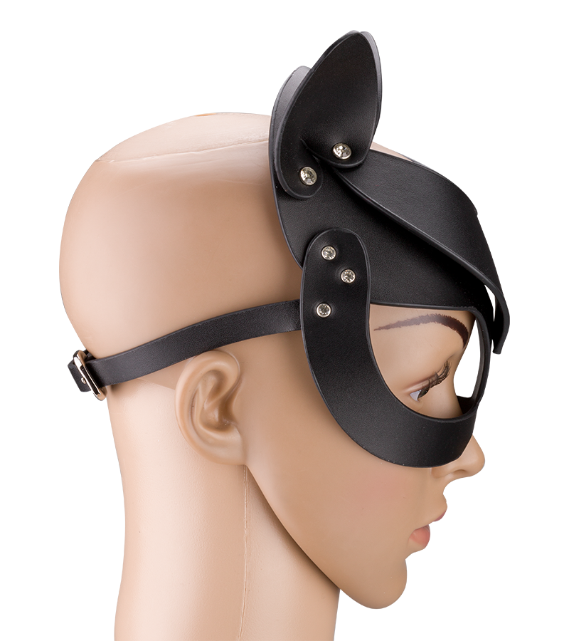 Faux leather and rhinestone cat mask