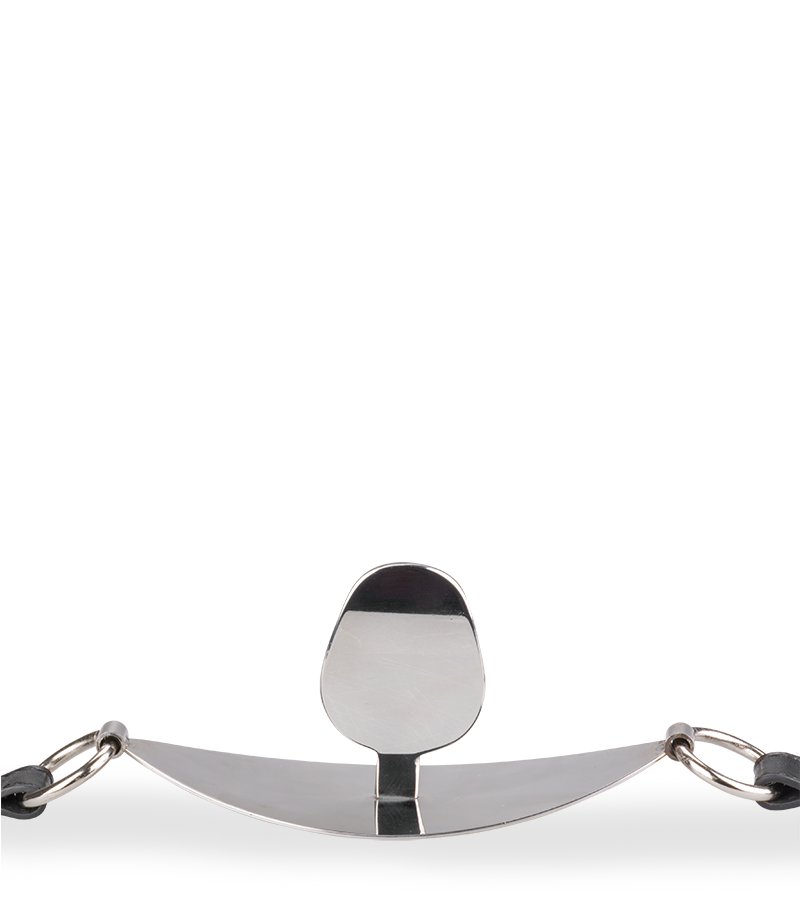 Flat faux leather and metal gag