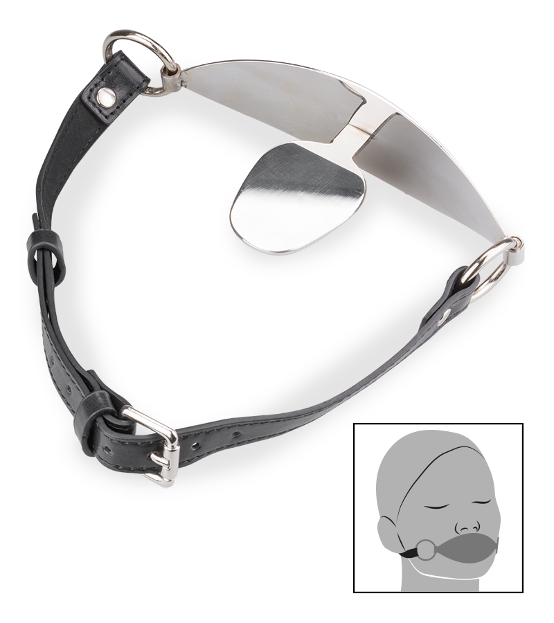 Flat faux leather and metal gag