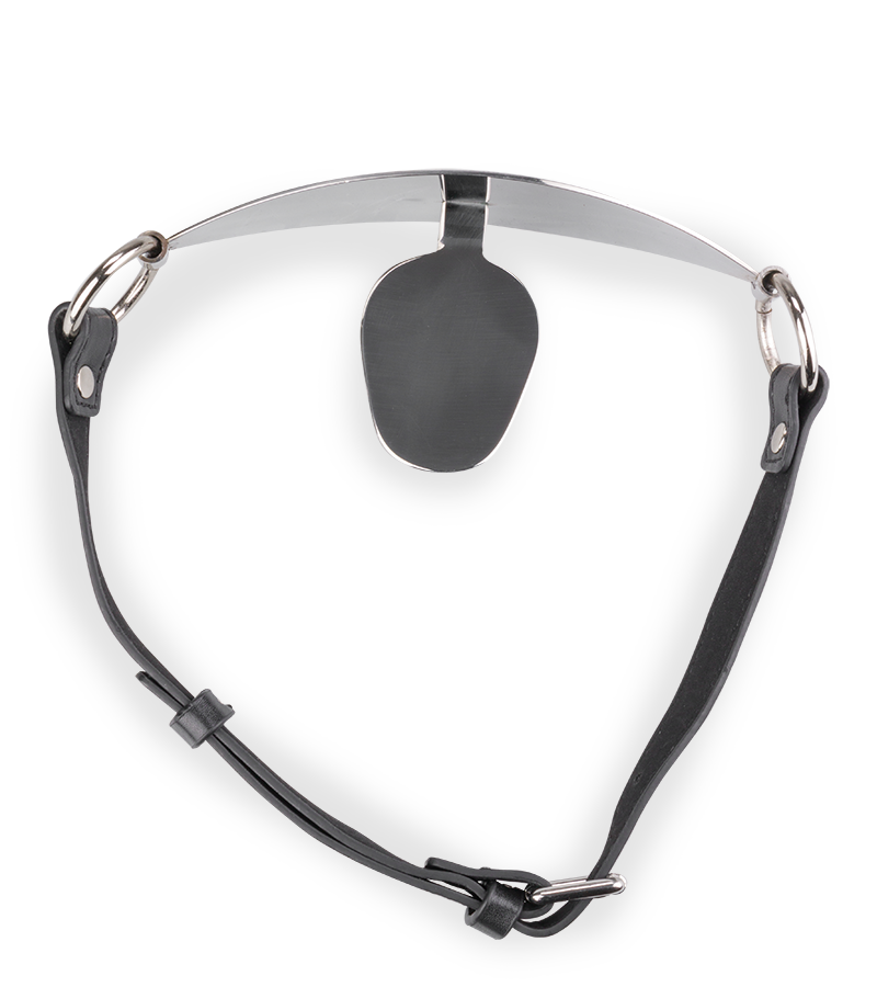 Flat faux leather and metal gag