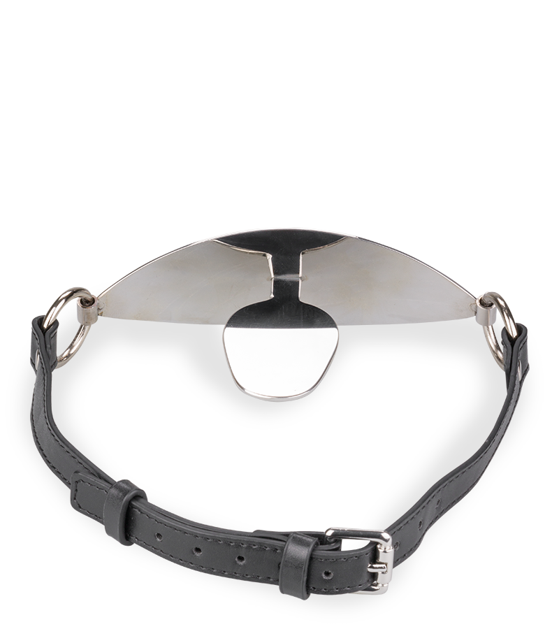 Flat faux leather and metal gag