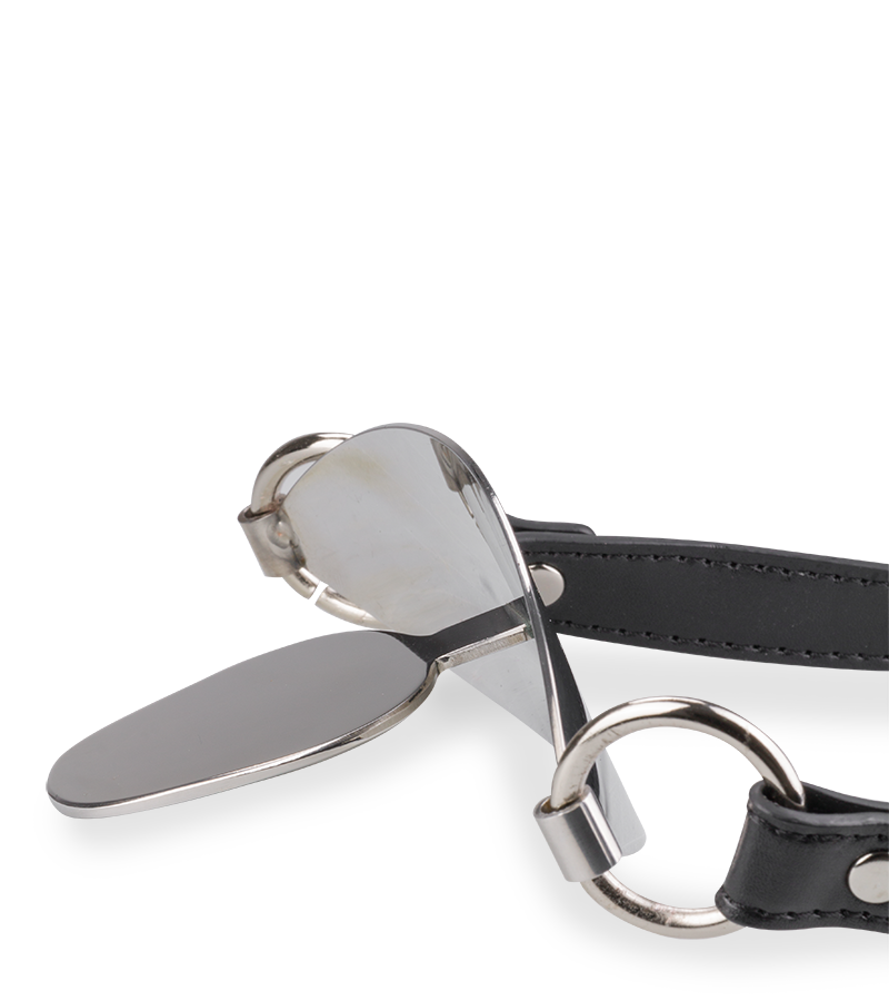 Flat faux leather and metal gag