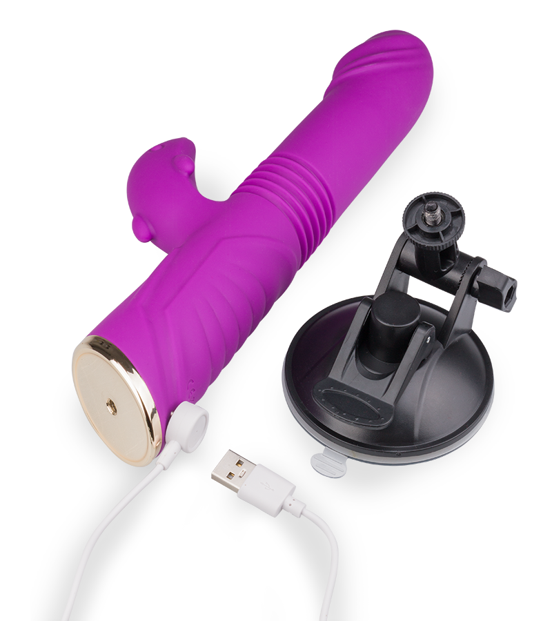 Flip thrusting rabbit vibrator with suction cup