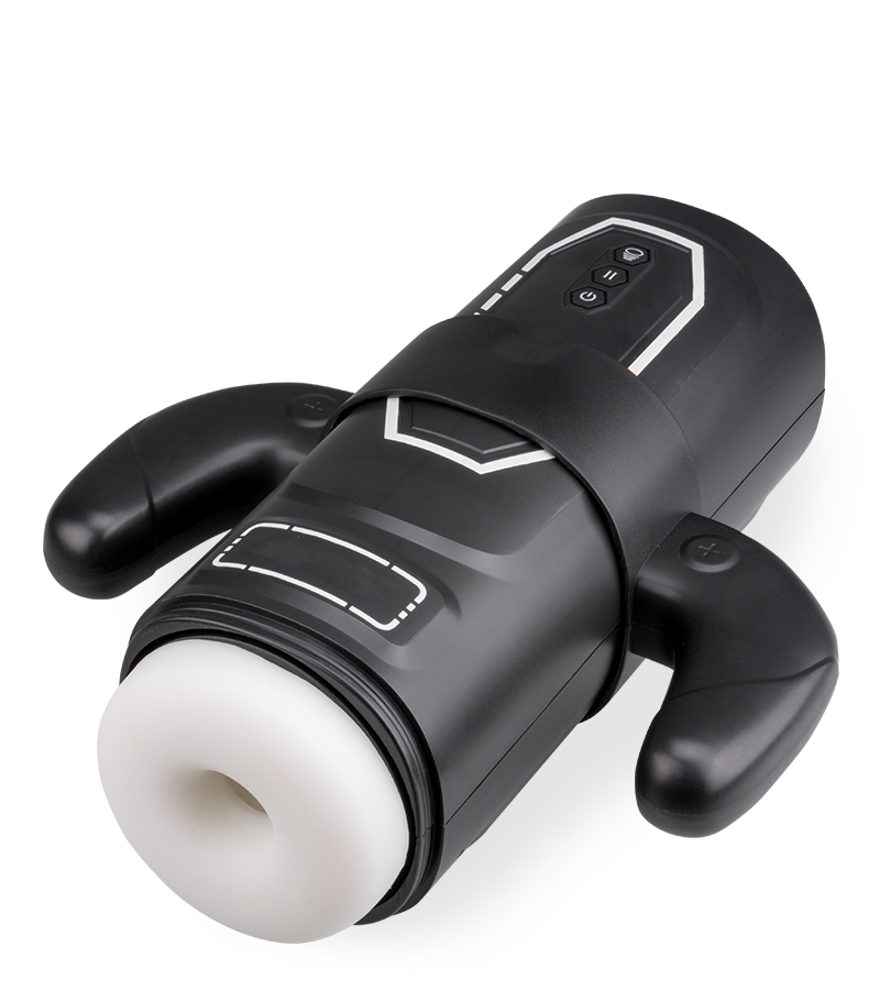 Furious vibrating thrusting and sucking masturbator with handles