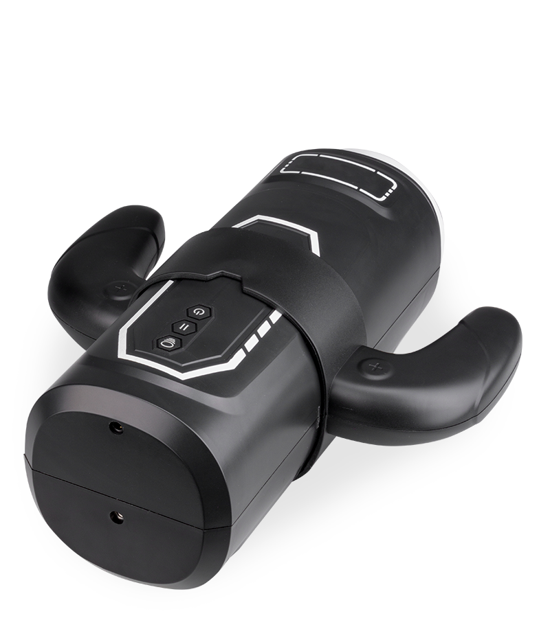 Furious vibrating thrusting and sucking masturbator with handles