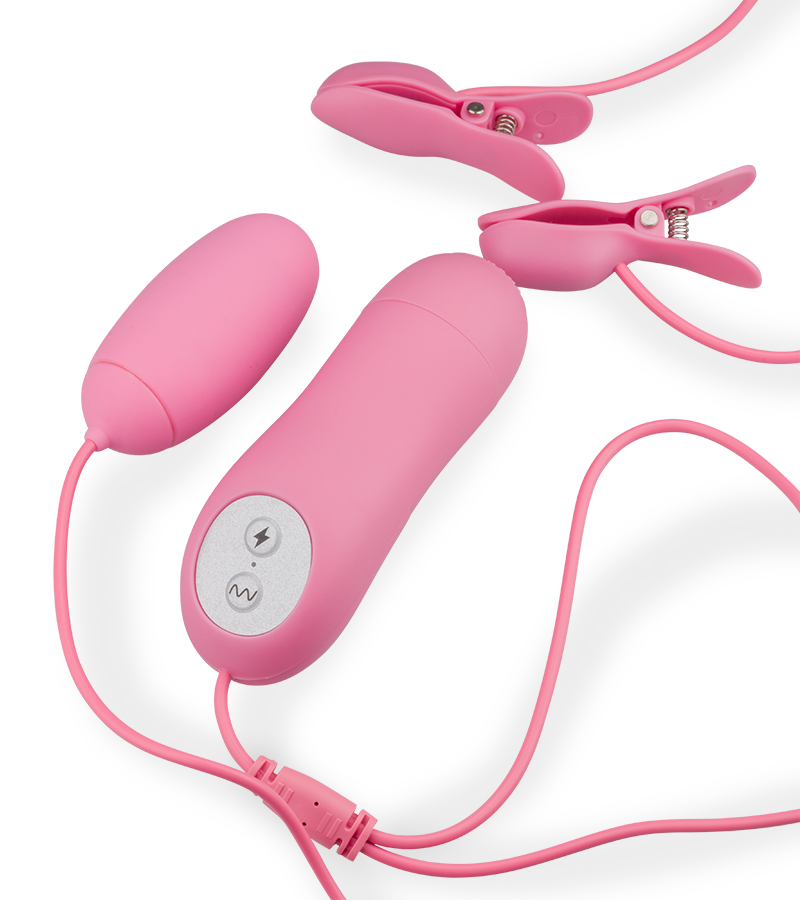 Furu vibrating electrosex nipple clamps with vibrating love egg