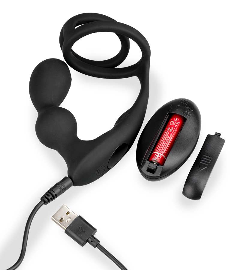 Gia vibrating prostate massager with double cock ring