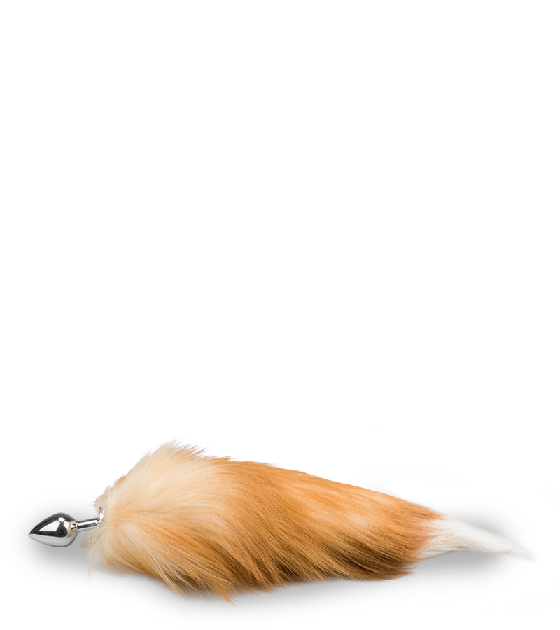 Ginger and white furry fox tail anal plug