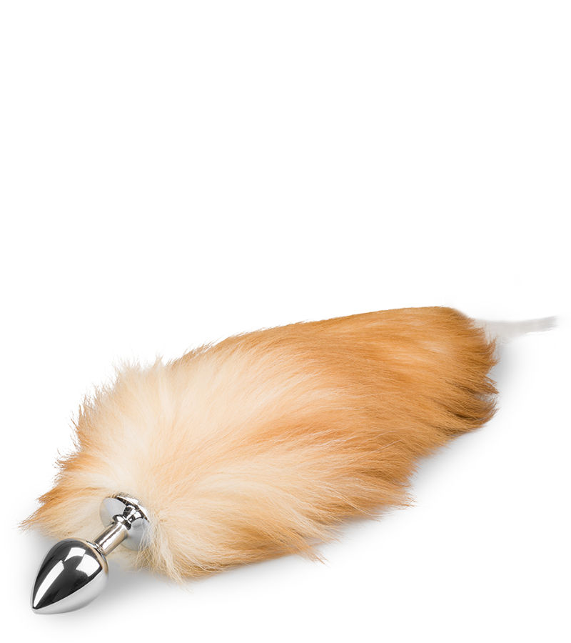 Ginger and white furry fox tail anal plug
