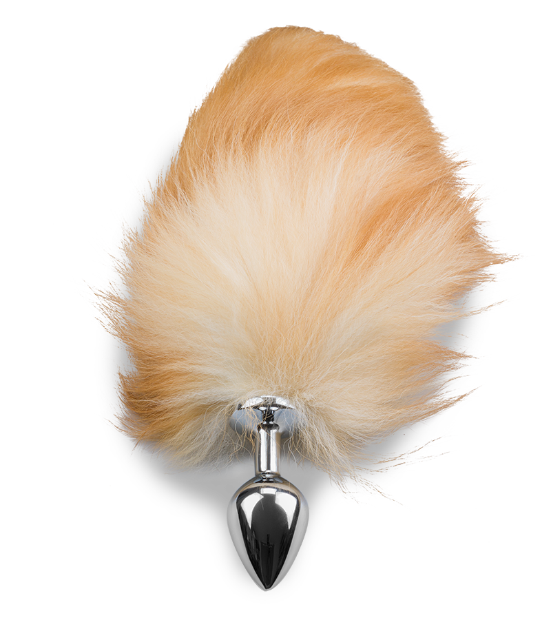 Ginger and white furry fox tail anal plug