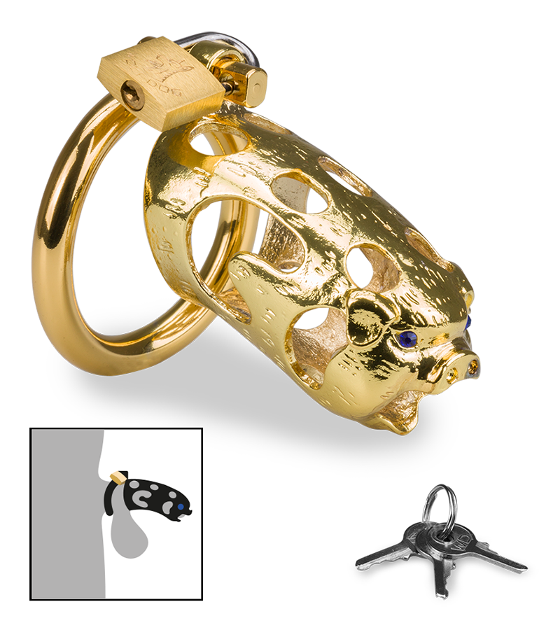 Golden Pig Chinese zodiac penis chastity cage