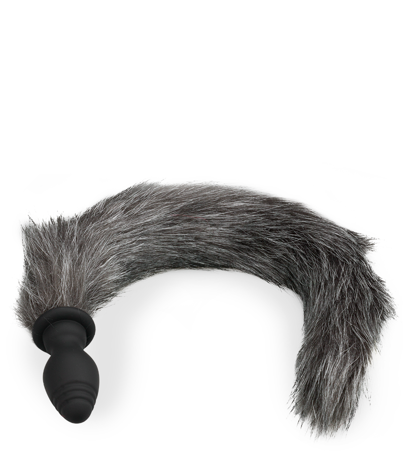 Grey faux fur vibrating butt plug