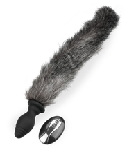 Load image into Gallery viewer, Grey faux fur vibrating butt plug