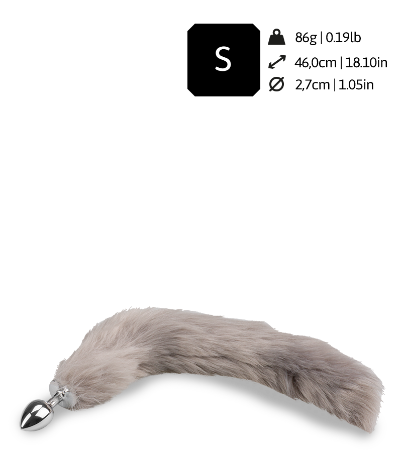 Grey vegan fur dog tail anal plug