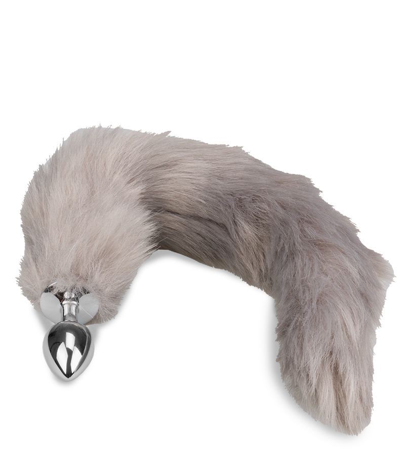 Grey vegan fur dog tail anal plug