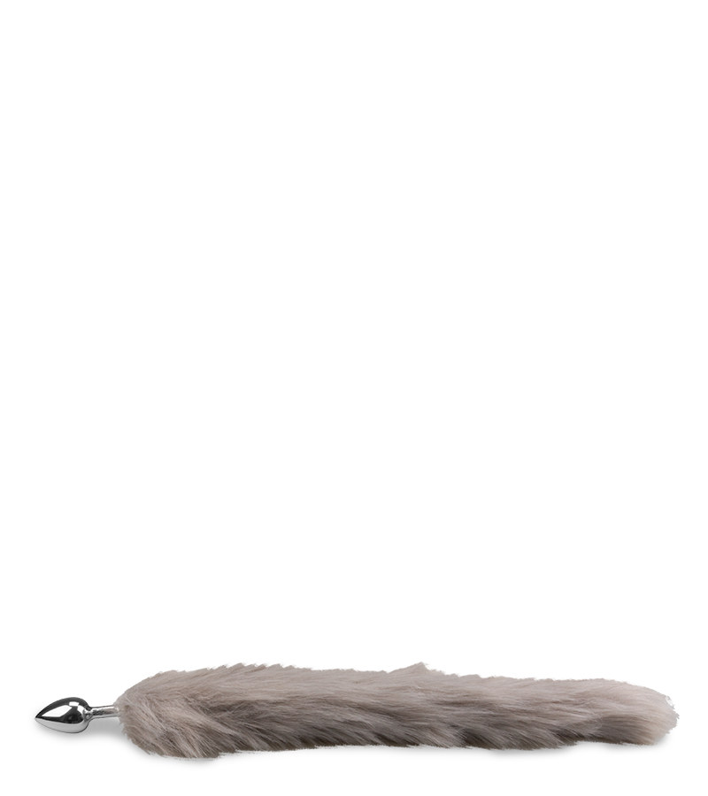 Grey vegan fur dog tail anal plug