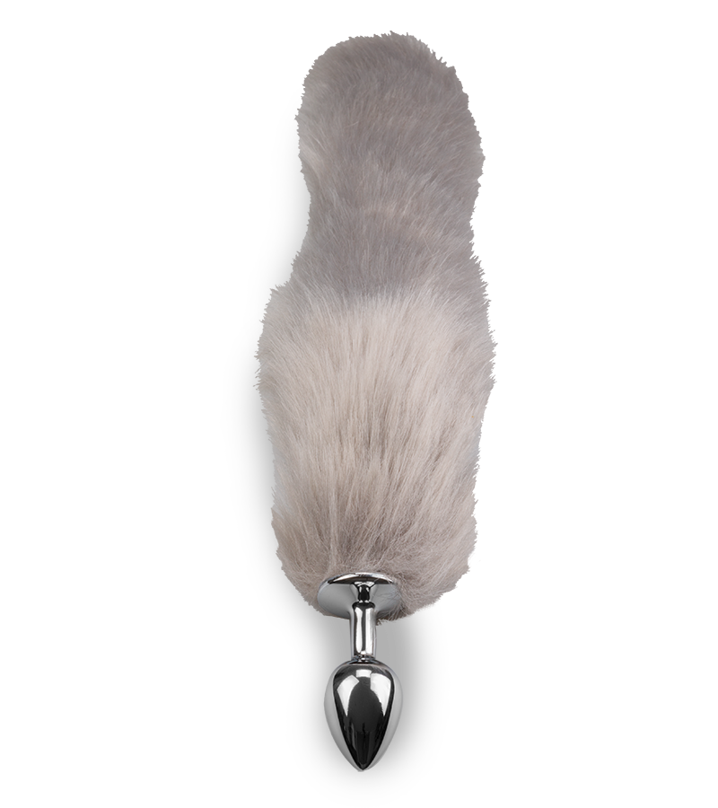 Grey vegan fur dog tail anal plug