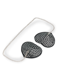 Load image into Gallery viewer, Heart-shaped rhinestone and metal chain nipple pasties