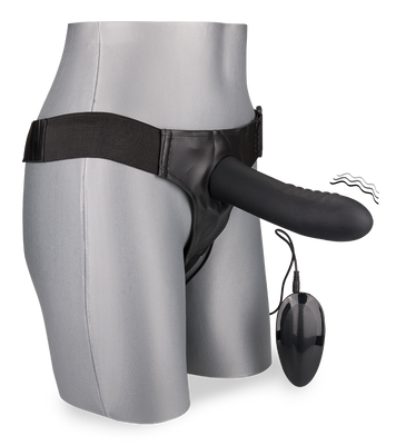 Hollow vibrating silicone strap-on dildo harness