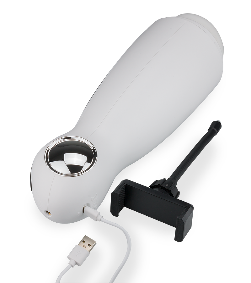 Icicle rotating and thrusting masturbator with phone holder