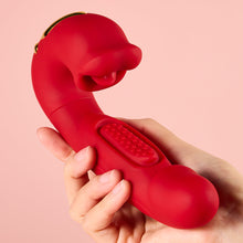 Load image into Gallery viewer, Joylume Between Us rose rabbit vibrator with teasing tongue motion detail