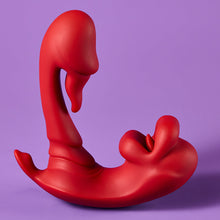 Load image into Gallery viewer, Joylume Soft Whisper rose vibrator featuring dual tongue motion for external stimulation
