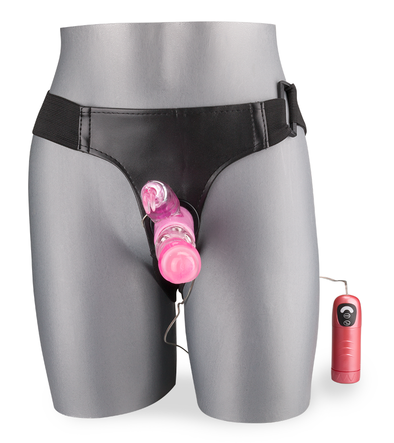 Large flared strap on rabbit vibrator