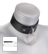 Load image into Gallery viewer, Leather bondage collar with chain lead