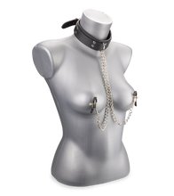 Load image into Gallery viewer, Leather bondage collar with nipple clamps