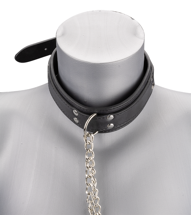 Leather bondage collar with nipple clamps