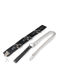 Load image into Gallery viewer, Leather bondage three-ring collar with chain lead