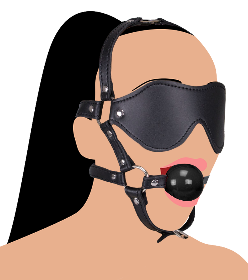 Leather Gag Harness with Blindfold