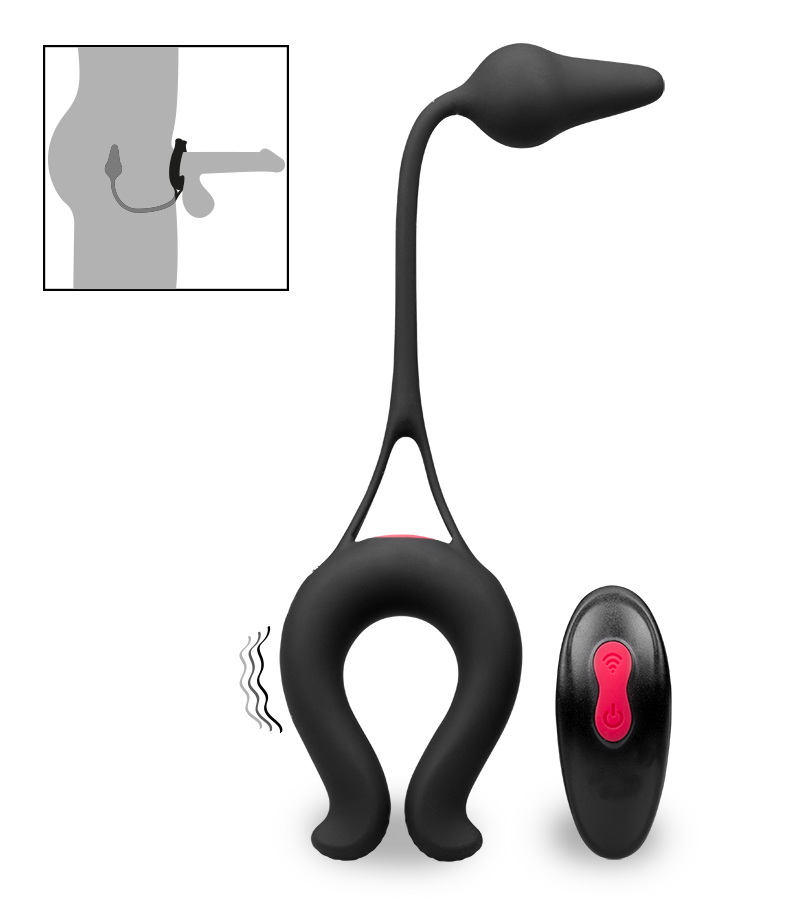 Lucifer vibrating cock ring with butt plug