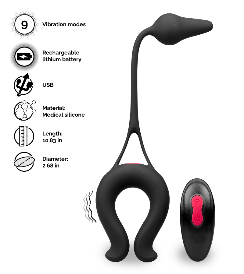 Lucifer vibrating cock ring with butt plug