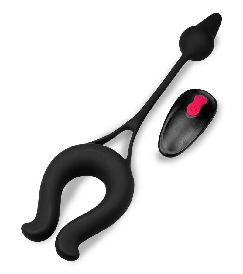 Lucifer vibrating cock ring with butt plug