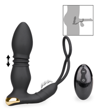 Load image into Gallery viewer, Luck thrusting and vibrating butt plug with cock rings