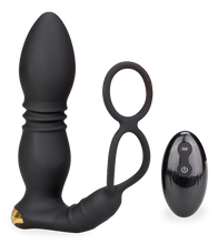Load image into Gallery viewer, Luck thrusting and vibrating butt plug with cock rings