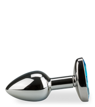 Load image into Gallery viewer, Metal butt plug with oval crystal gem