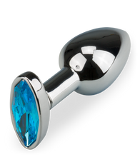 Load image into Gallery viewer, Metal butt plug with oval crystal gem