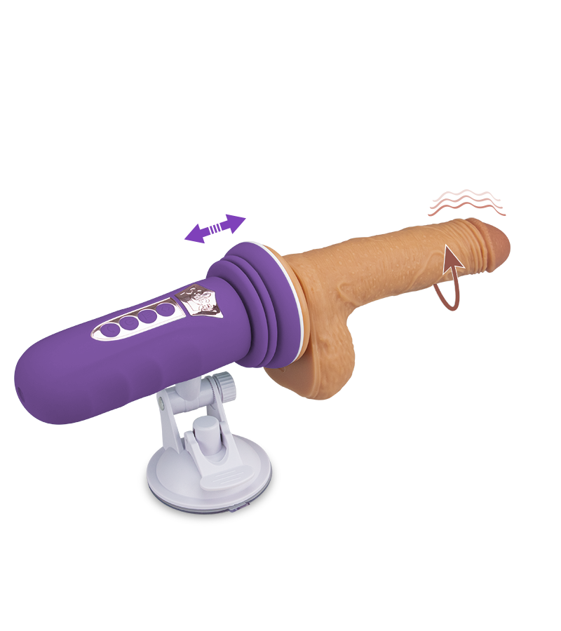 Mini sex machine with thrusting suction cup dildo