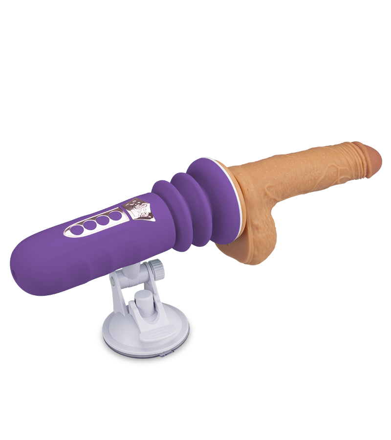 Mini sex machine with thrusting suction cup dildo
