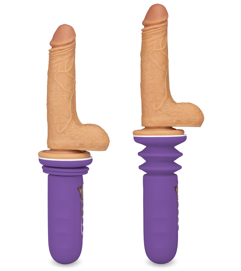 Mini sex machine with thrusting suction cup dildo