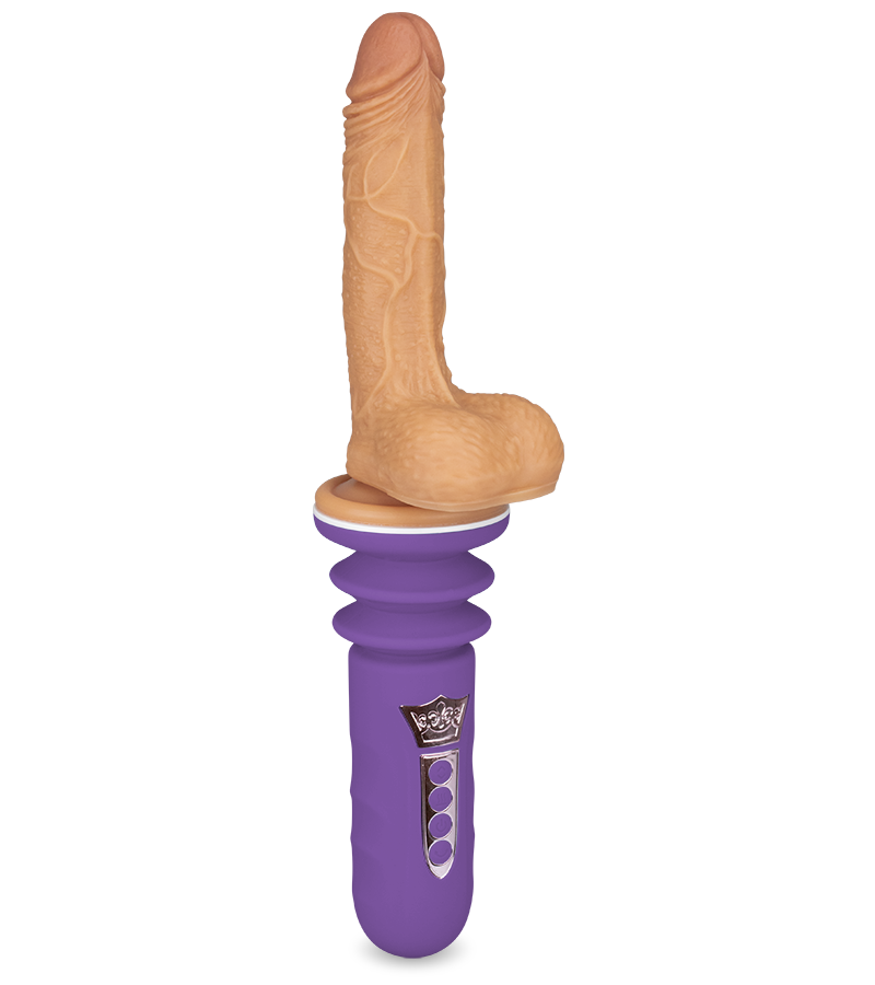 Mini sex machine with thrusting suction cup dildo