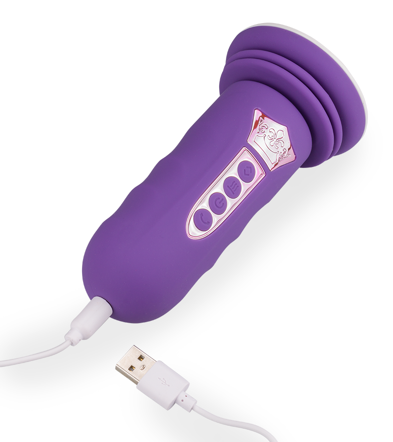 Mini sex machine with thrusting suction cup dildo