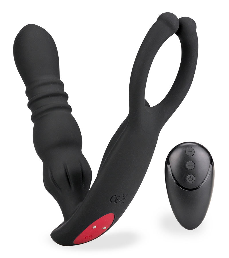 Ode vibrating and thrusting butt plug with testicle massager