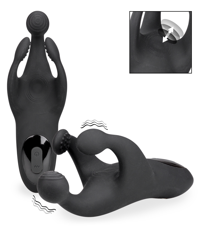 Orgo vibrating and throbbing three-arm masturbator