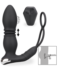 Load image into Gallery viewer, Paolo vibrating and thrusting anal plug with double cockring