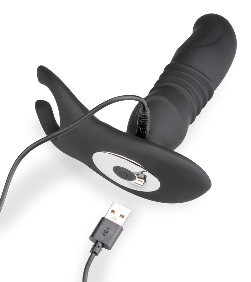 Paris vibrating and thrusting prostate stimulator with testicle massager