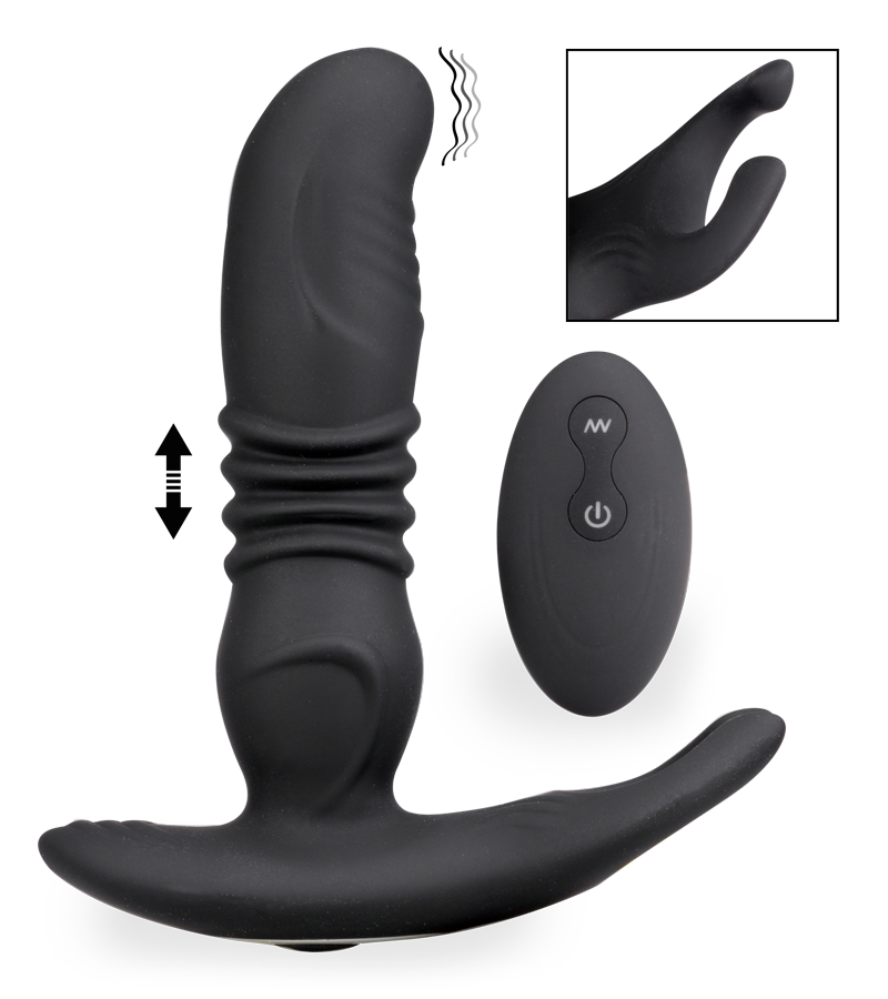 Paris vibrating and thrusting prostate stimulator with testicle massager